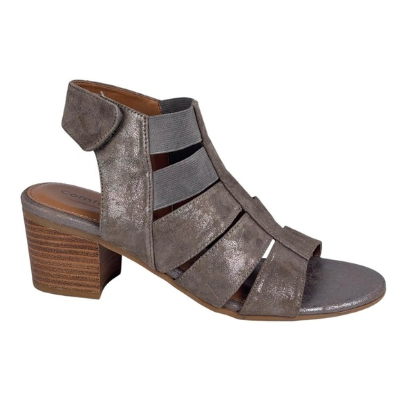 COMFORTIVA ALEXIS CT0006208 SMOKE LEATHER METALLIC BLOCK HEEL GLADIATOR SANDALS - Picture 3 of 13